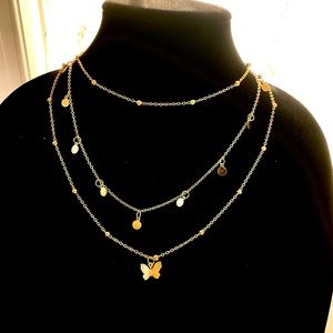 Bundle 3/$30. 3 layer butterfly necklace. Rose Gold.
